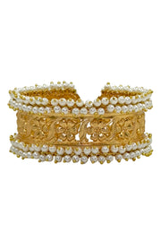 Floral Pattern Handmade Kada With Pearl